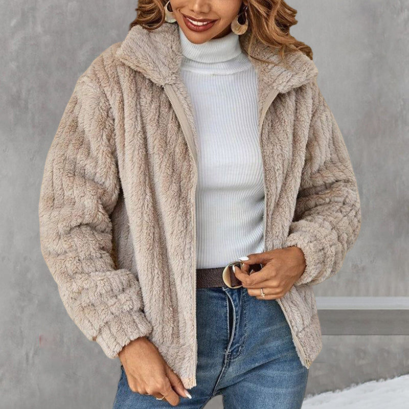 Cropped Plush Cardigan With Lapels – warmyard