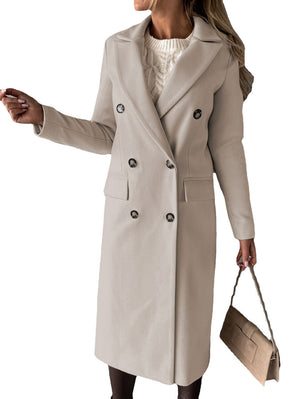 Long-sleeved Double-breasted Wool Coat