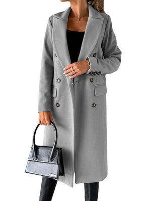 Long-sleeved Double-breasted Wool Coat