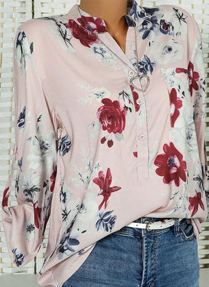 Floral Casual Stand Collar Long Sleeve Blouses TOPS.FL