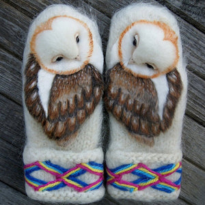 Hand Knitted Nordic Mittens With Owls