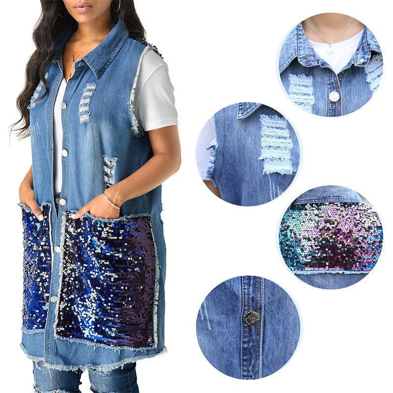 Womens Casual Vintage Sleeveless Denim Jean Vest Jacket