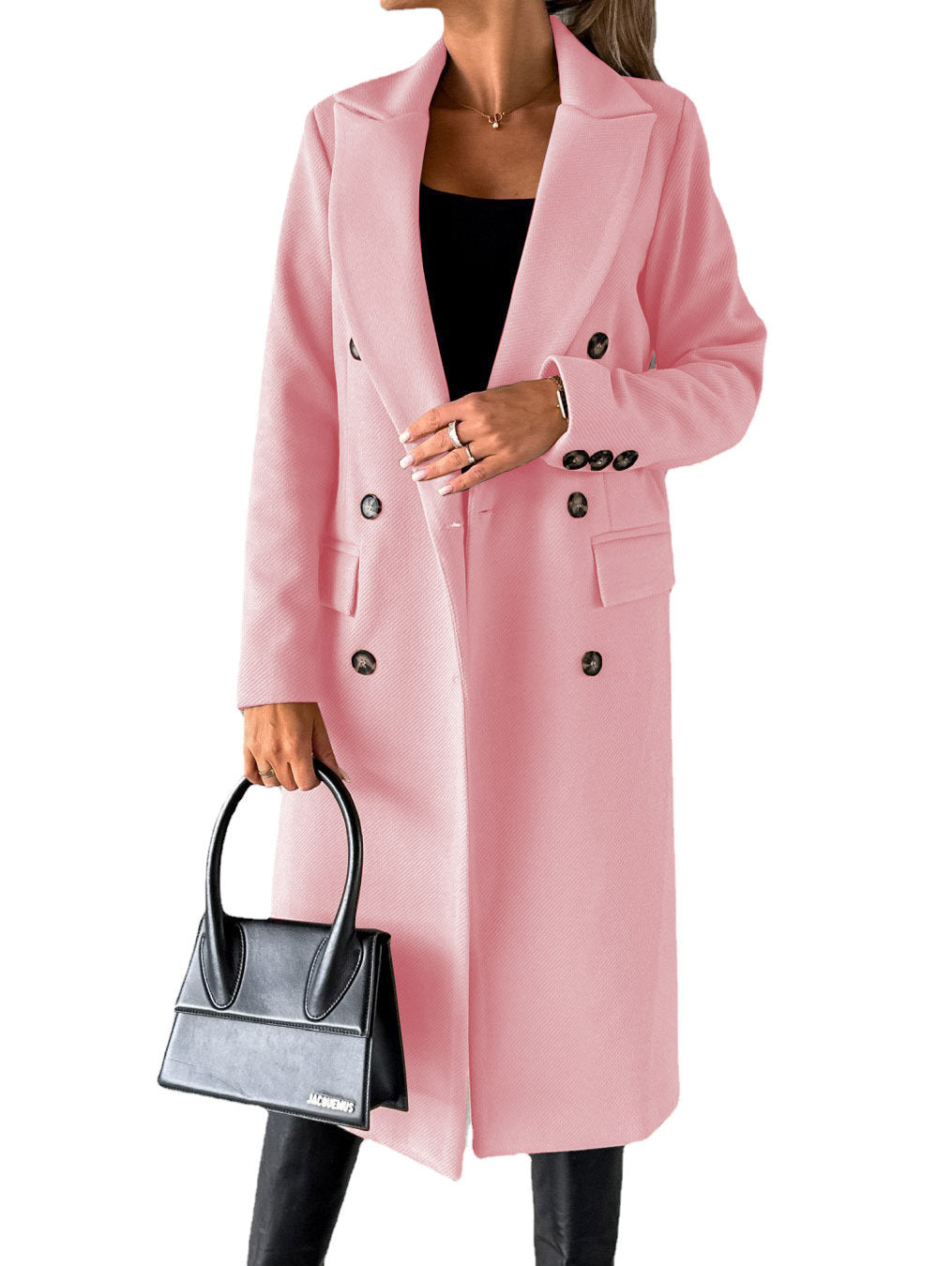 Long-sleeved Double-breasted Wool Coat