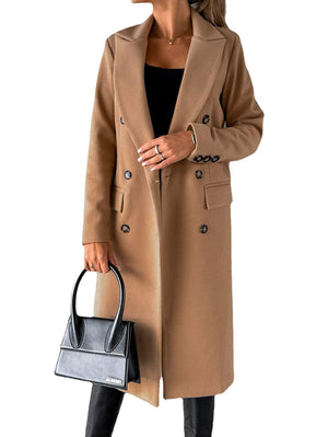 Long-sleeved Double-breasted Wool Coat